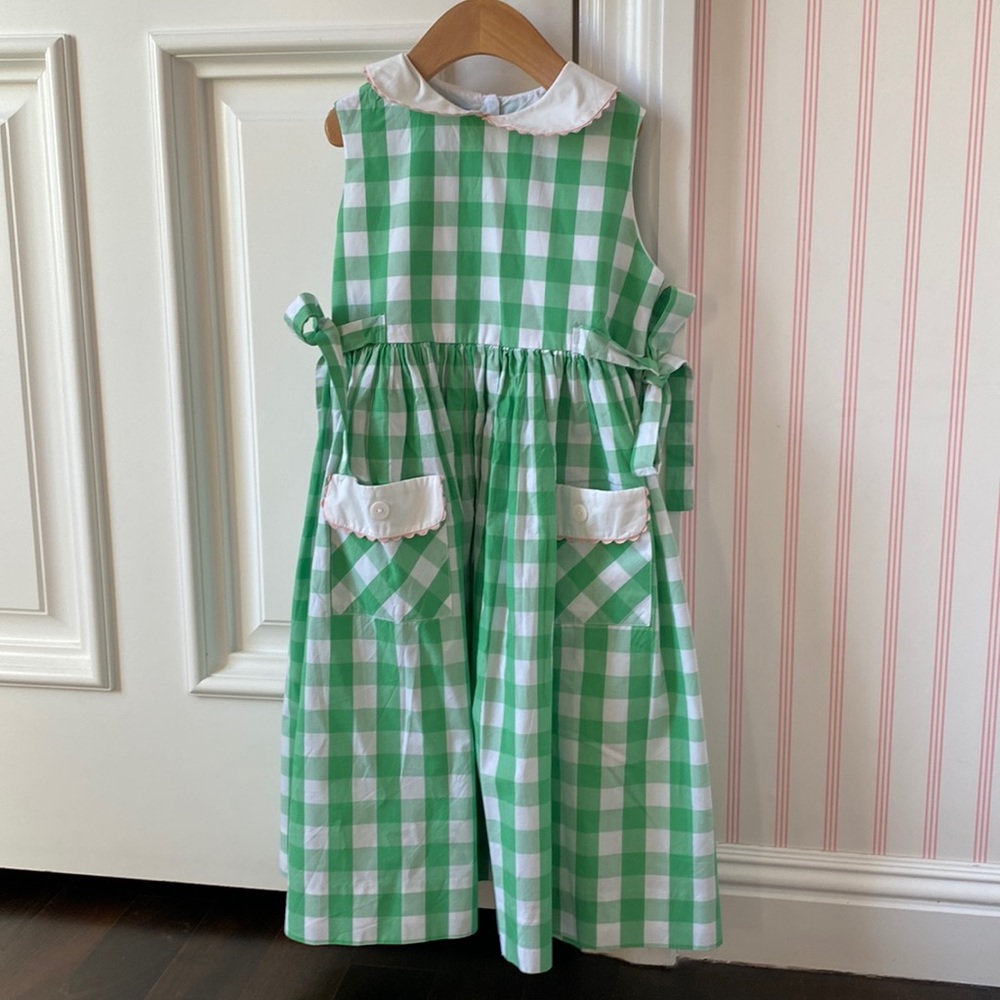 Girls Size 8 Bella Bliss Green Gingham Dress with Peter Pan Collar